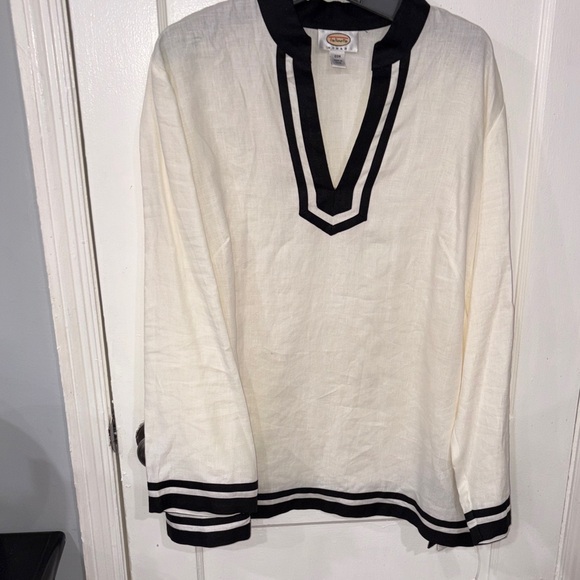 Talbots Cream and Black Linen Tunic with Black Trim - Picture 9 of 13